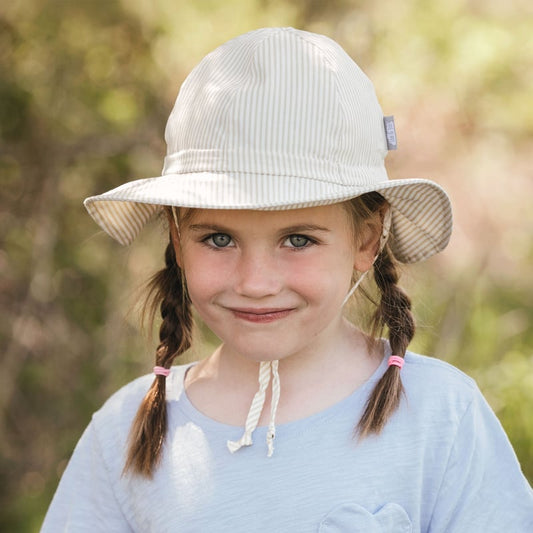 Kids Cotton Floppy Hats | Beige Stripes