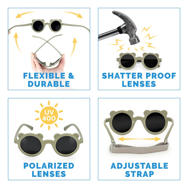 Kids Polarized Bear Sunglasses | Olive Khaki