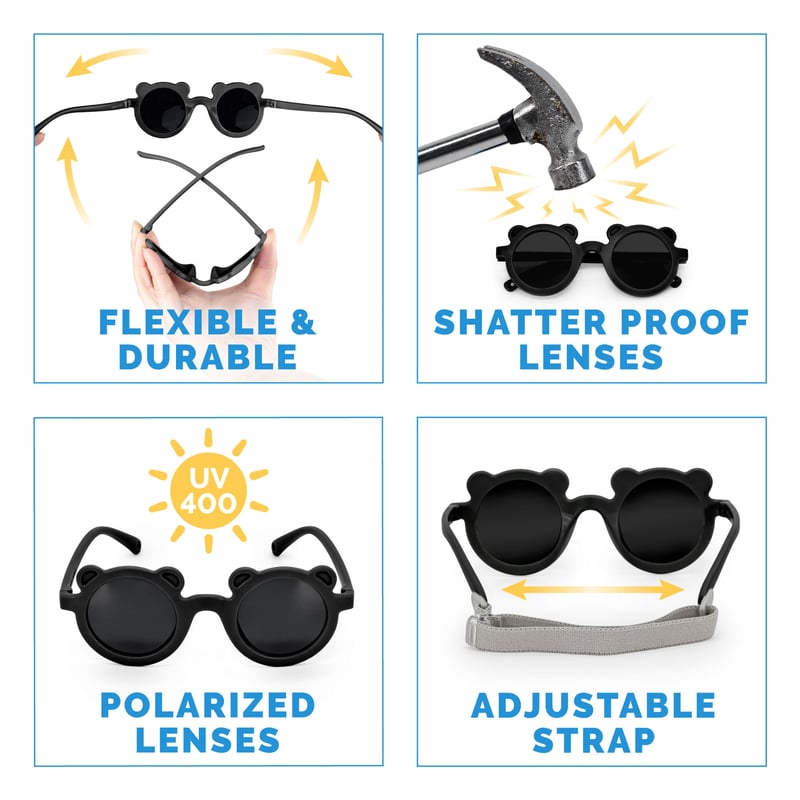 Kids Polarized Bear Sunglasses | Black