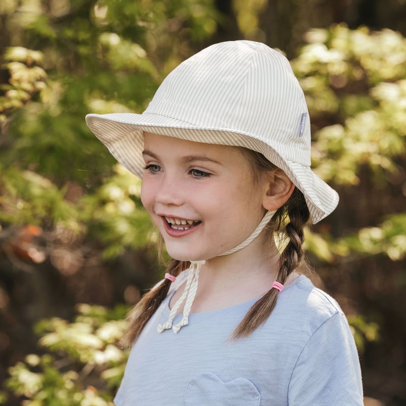 Kids Cotton Floppy Hats | Beige Stripes