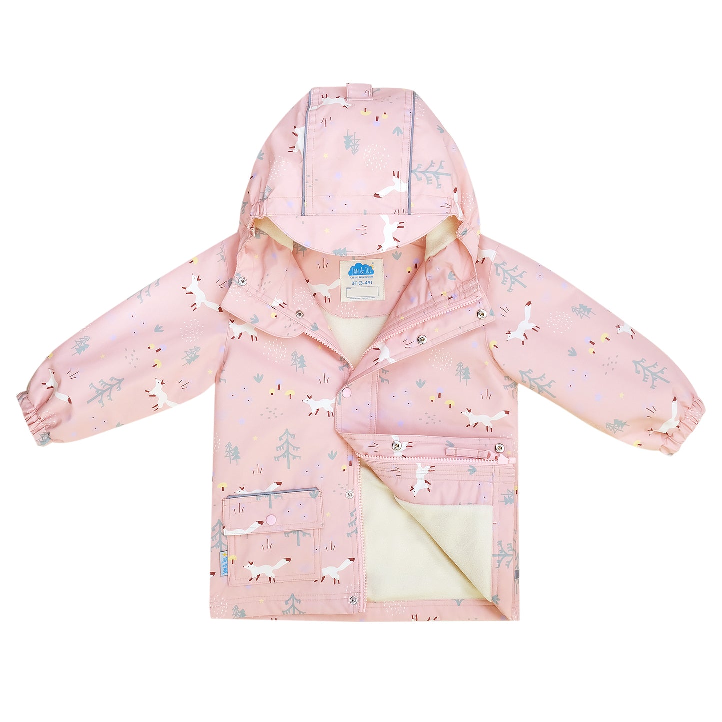 Kids Fleece Lined Rain Jackets | Pink Forest