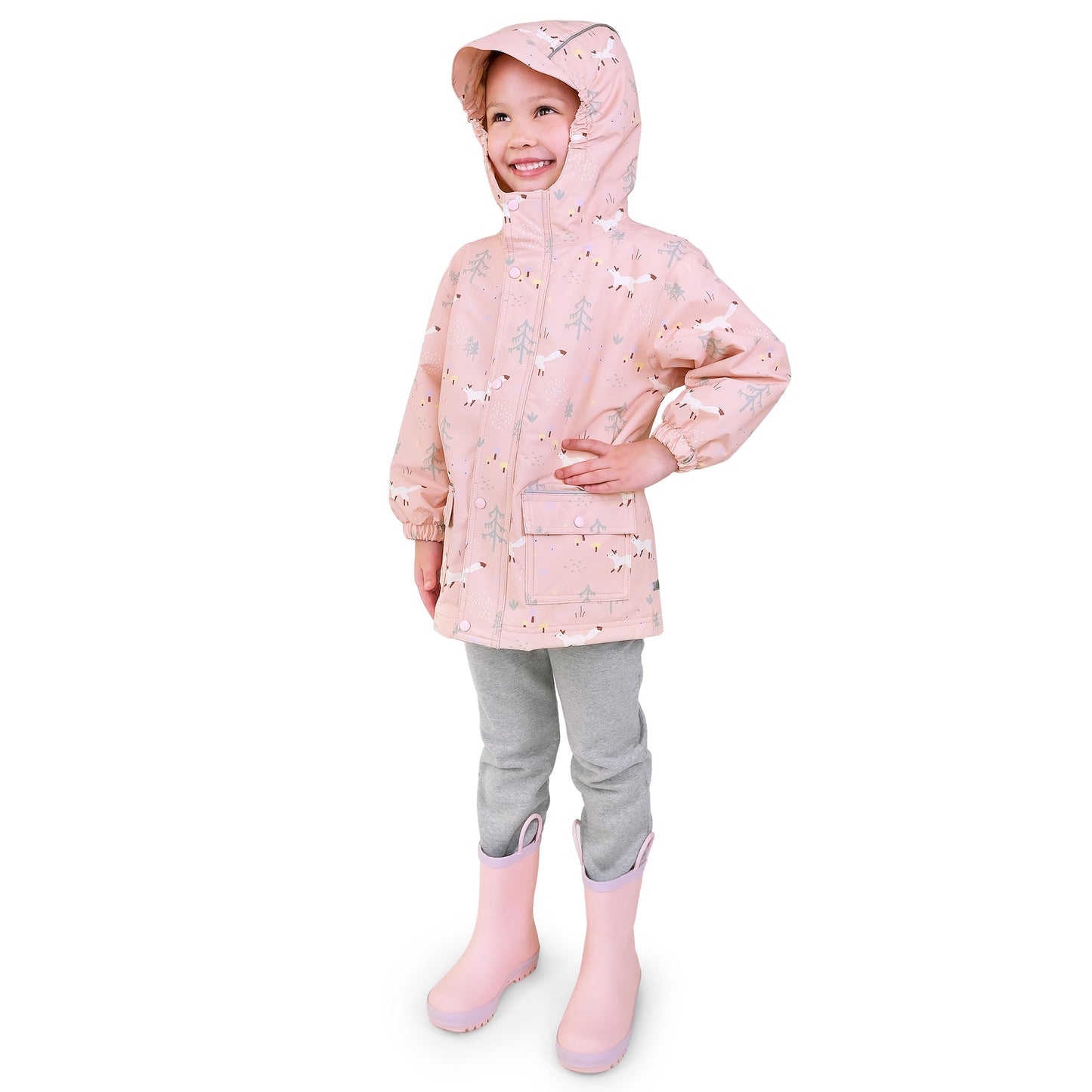 Kids Fleece Lined Rain Jackets | Pink Forest