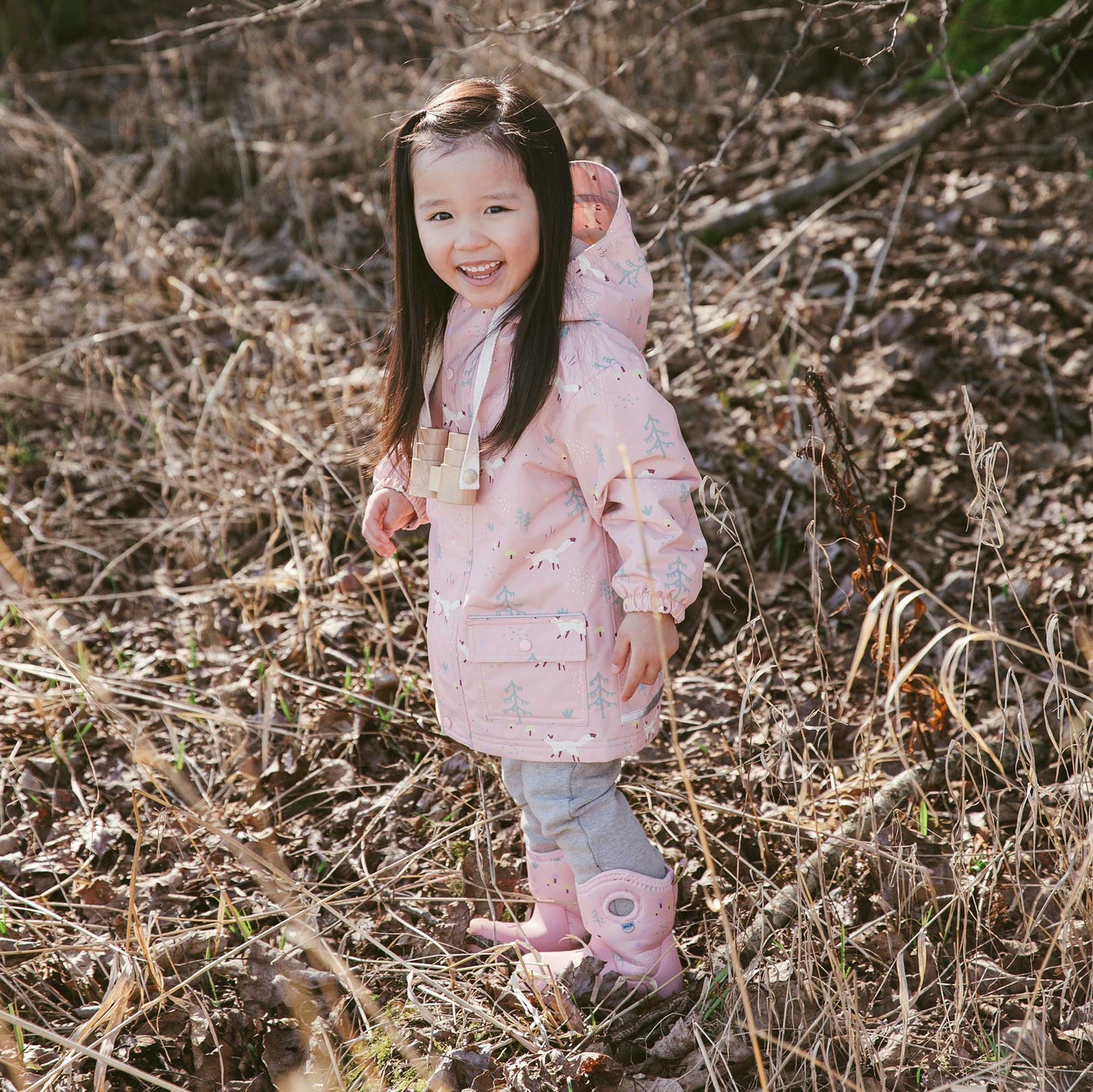 Kids Fleece Lined Rain Jackets | Pink Forest
