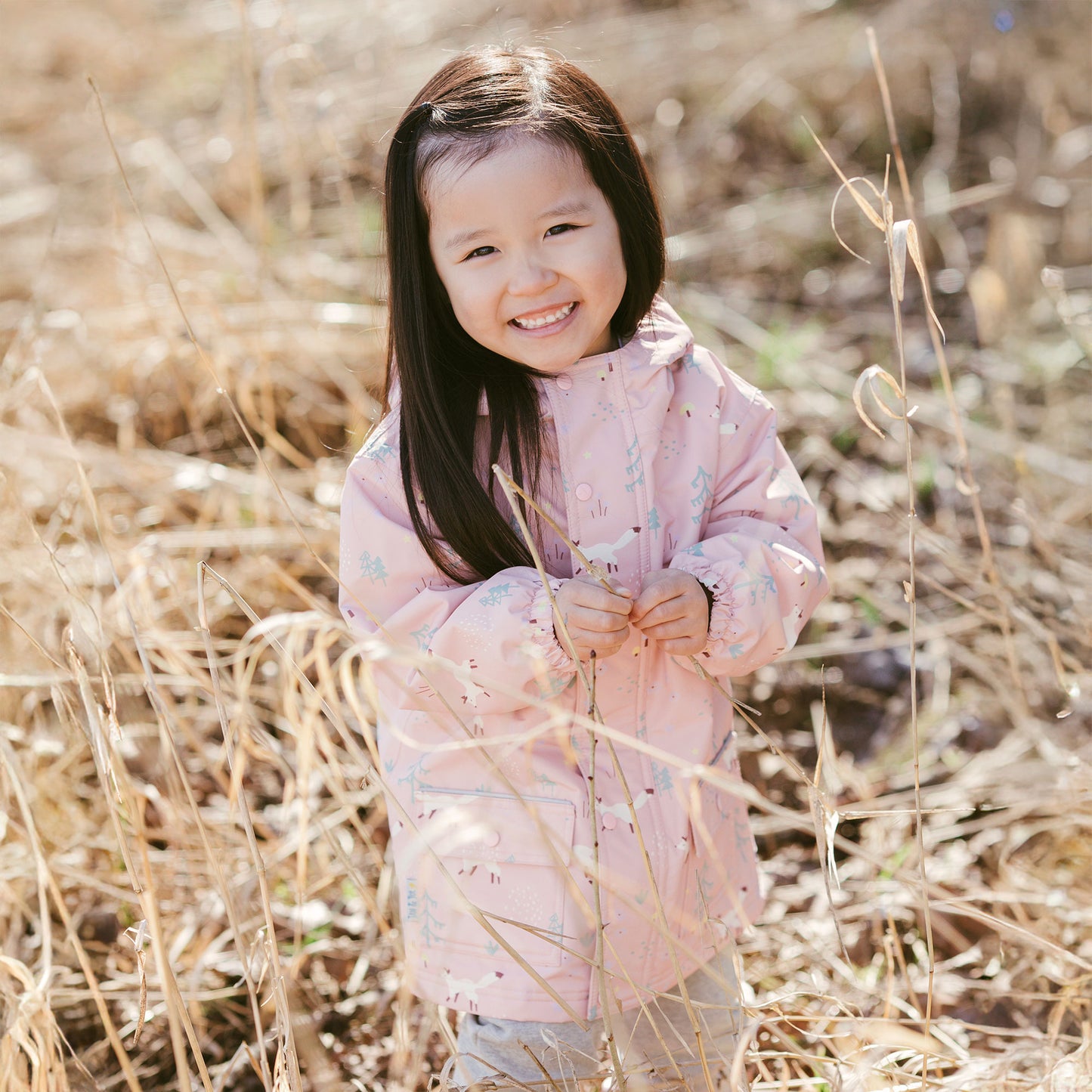 Kids Fleece Lined Rain Jackets | Pink Forest
